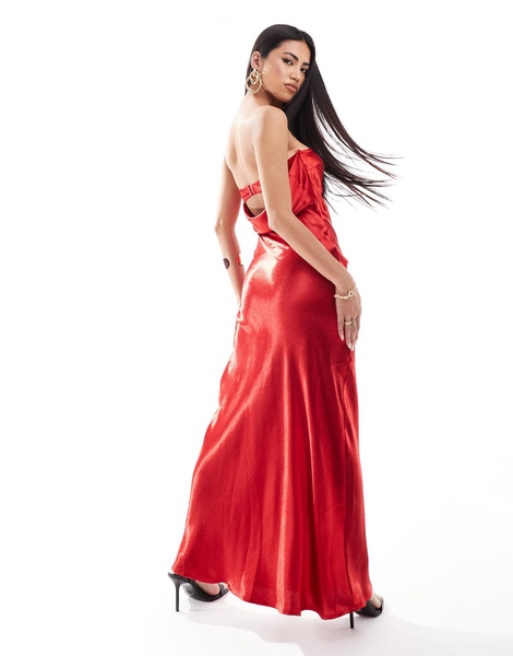 Aria Cove exclusive hammered satin bandeau open back maxi dress in red
