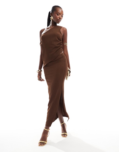ASOS DESIGN column maxi skirt in textured chocolate - part of a set