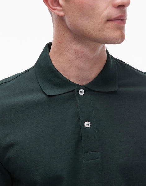 ARKET pique jersey short sleeve polo shirt in dark green