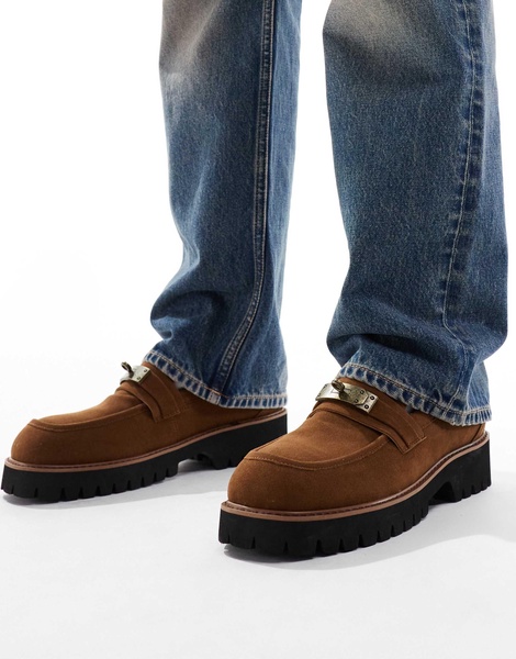 ASOS DESIGN chunky loafers in tan and white