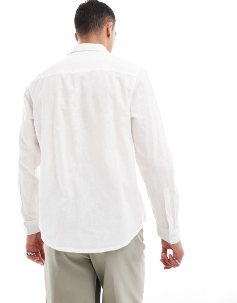 ASOS DESIGN linen mix regular fit dress shirt with penny collar in ecru