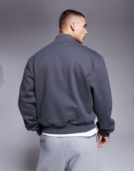ASOS DESIGN premium heavyweight boxy oversized quarter zip sweatshirt 400gsm in washed black