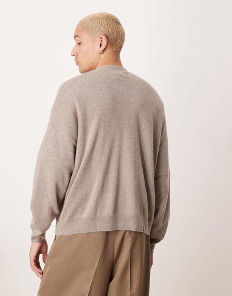 ASOS DESIGN Premium 100% cashmere oversized boxy fit cardigan in taupe