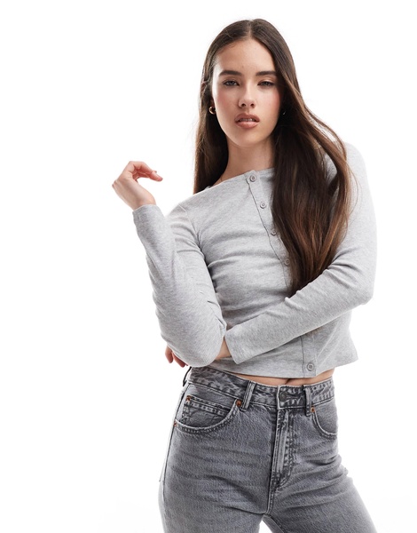 Brave Soul fitted button down long sleeve top in gray