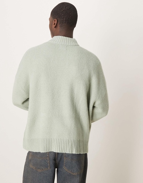 ASOS DESIGN super oversized boxy fit brushed knit zip through cardigan in sage green