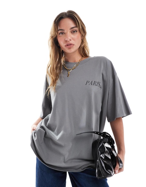 ASOS DESIGN boyfriend fit t-shirt with paris back graphic in charcoal