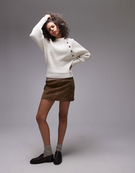 ARKET pure wool knit sweater with button shoulder detail in off-white