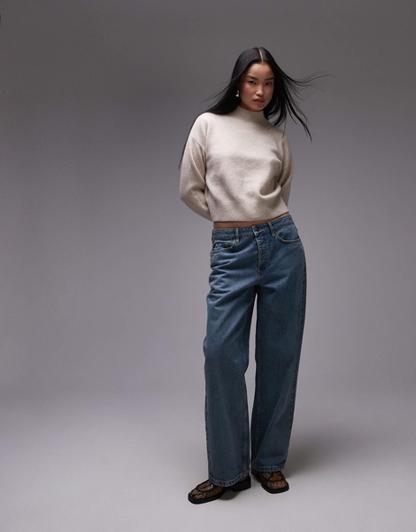 & Other Stories mock neck sweater in beige melange