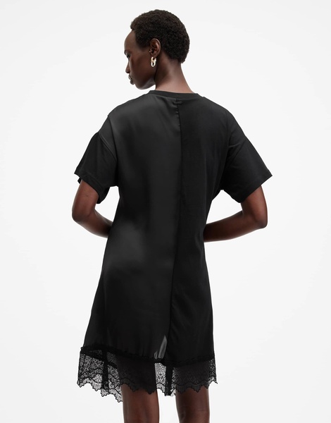 AllSaints Lana lace trim mini dress in black