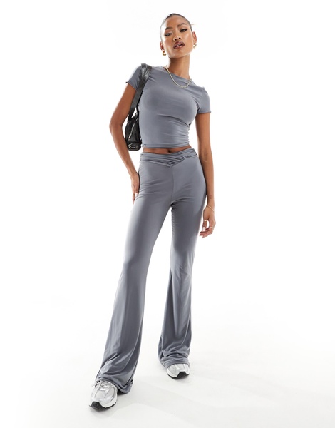 ASOS DESIGN double layer slinky v waist flares in gray - part of a set