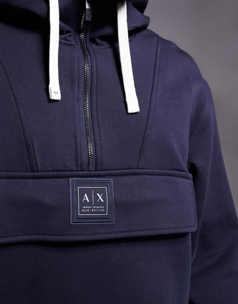 Armani Exchange central logo hoodie in navy