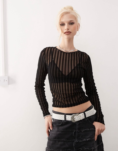 COLLUSION sheer stripe backless top