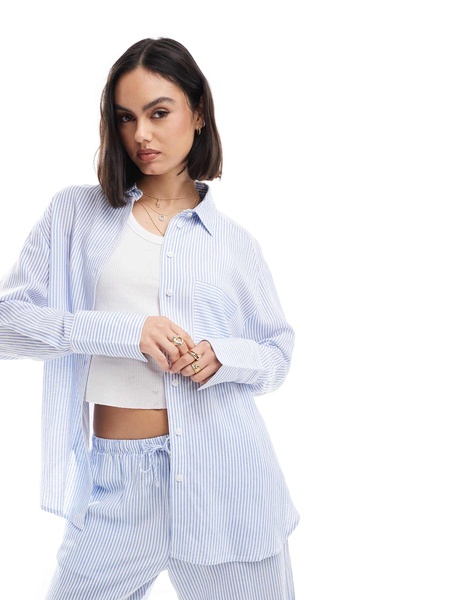 Bershka oversized shirt in light blue pinstripe - part of a set
