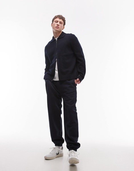 ARKET oversized cardigan with two way zip in dark blue