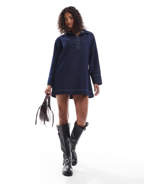 ASOS DESIGN denim rugby dress in indigo