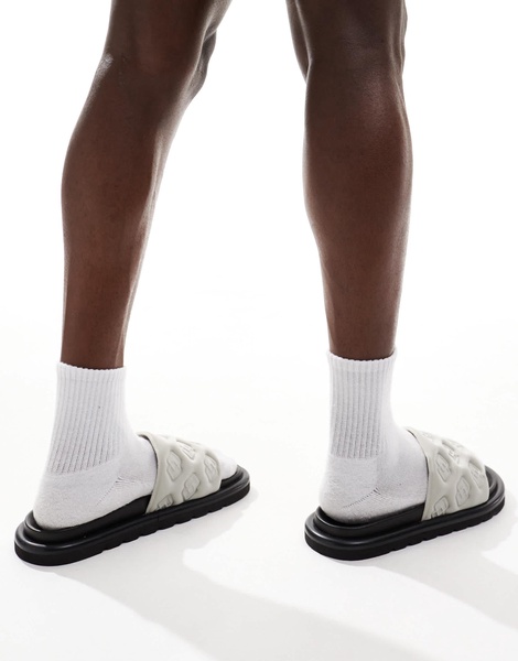 ASOS DESIGN sandal slides in gray emboss with chunky sole
