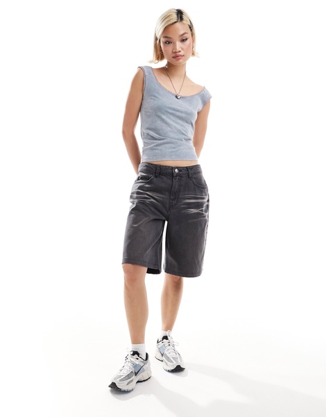 COLLUSION bardot washed top in gray