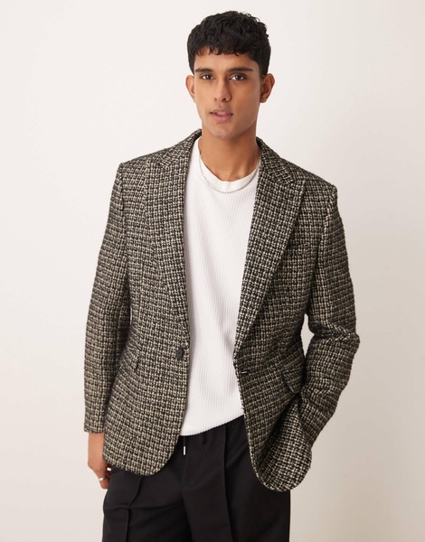 ASOS DESIGN regular blazer in black boucle