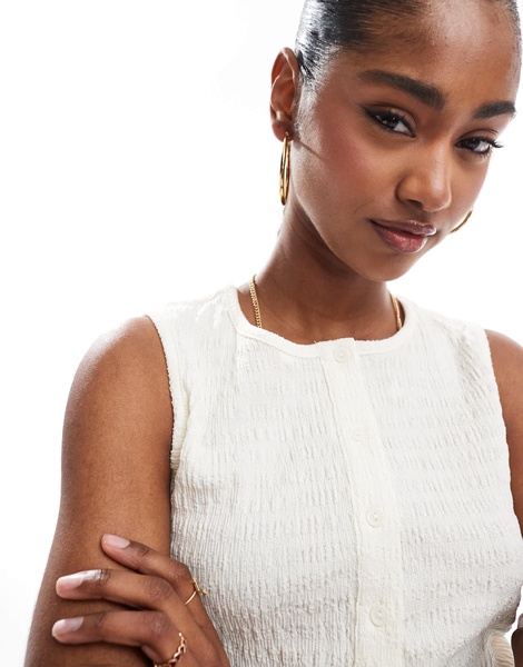 Brave Soul textured button down tank top in cream