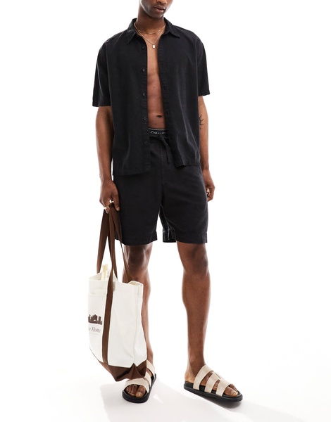 Bershka linen look shirt in black - part of a set