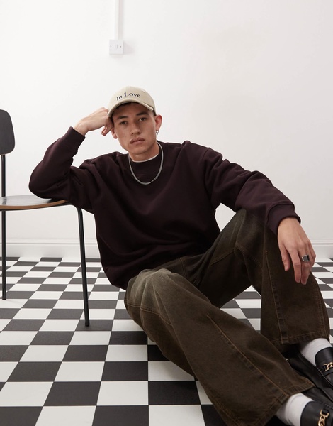 Weekday oversized heavyweight jersey sweatshirt in burgundy