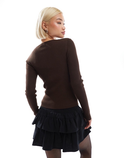 Stradivarius fitted ribbed cardigan in brown