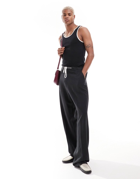 ASOS DESIGN muscle fit rib tank top with contrast binding in black