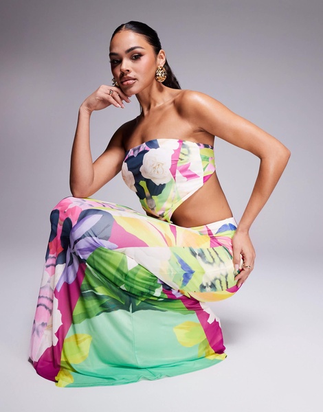 AFRM Tegan mesh maxi skirt in tropical print - part of a set