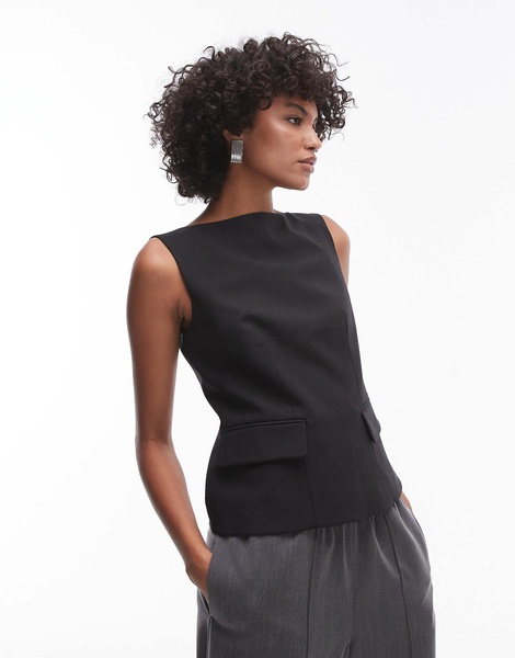 ARKET stretch tailored vest top in black