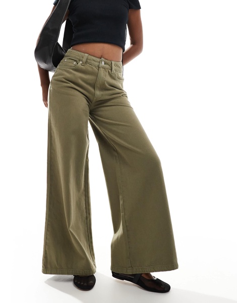 ASOS DESIGN soft wide leg jeans in khaki