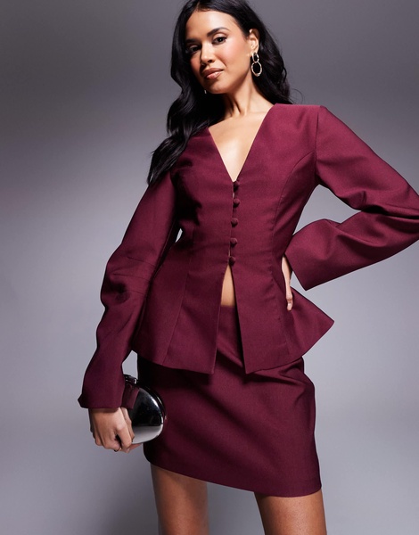 ASOS DESIGN tailored pelmet mini skirt in burgundy - part of a set