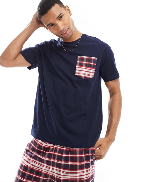 Another Influence plaid relaxed pajama set in navy and red