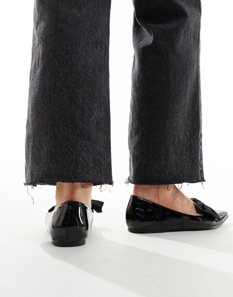 ASOS DESIGN Wide Fit Lake bow pointed ballet flats in black