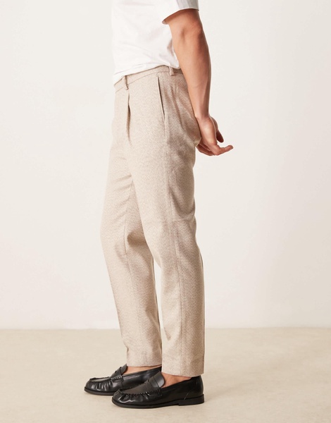 ASOS DESIGN smart tapered fit wool mix pants with coin pocket in ecru slub