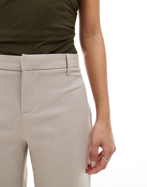 Bershka Petite wide leg tailored pants in beige melange
