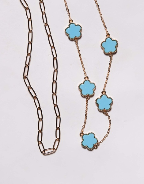 ALDO Feelin' Blue multirow choker necklace with clover charms in turquoise and gold