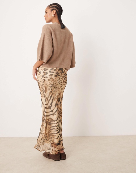 ASOS DESIGN Tall chiffon bias maxi skirt in leopard print