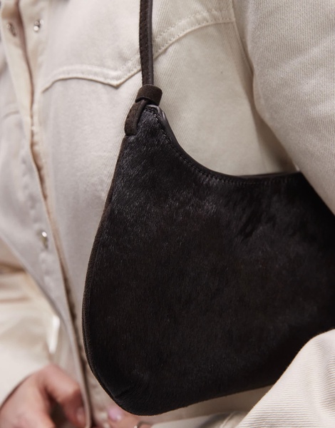 Mango pony hair shoulder bag in dark brown