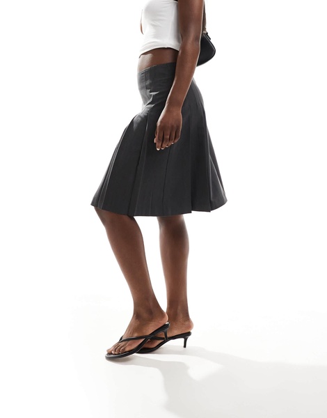 ASOS DESIGN tailored knee length pleated midi skirt in gray