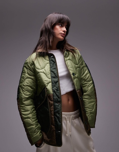 Topshop patchwork quilted liner jacket in multi