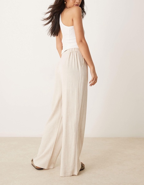 ASOS DESIGN relaxed straight leg pants with linen in stone