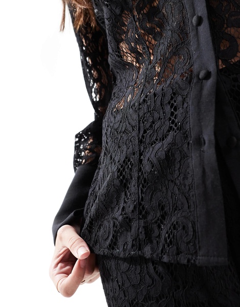 French Connection sheer lace shirt in black - part of a set