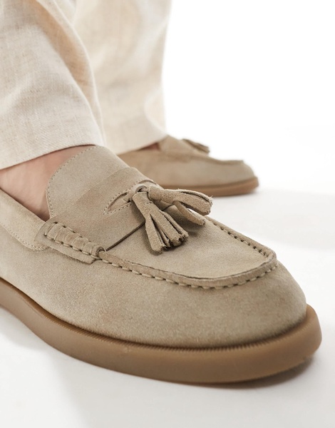 ASOS DESIGN loafers in stone suede with tassel
