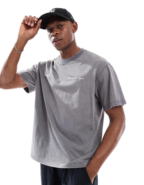 Bershka Broken printed T-shirt in gray