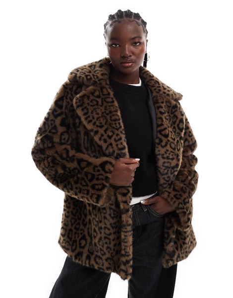 ASOS DESIGN faux fur jacket in animal print
