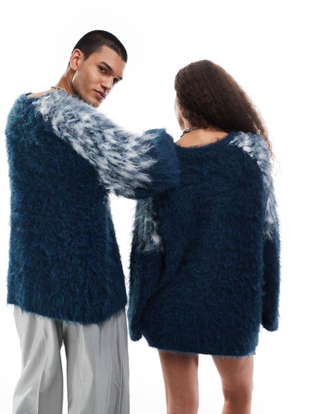 COLLUSION Unisex brushed oversized fairisle sweater in blue