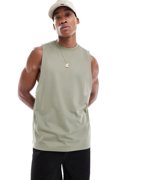 ASOS DESIGN relaxed tank top in khaki sporty mesh
