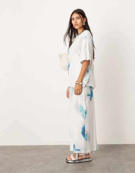 ASOS EDITION premium heavy weight textured jersey column maxi skirt in blurred print - part of a set