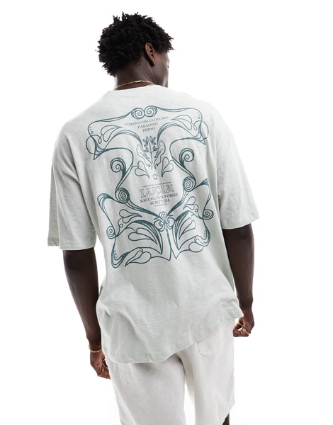 ASOS DESIGN oversized textured T-shirt in heavyweight 220gsm in gray with back print