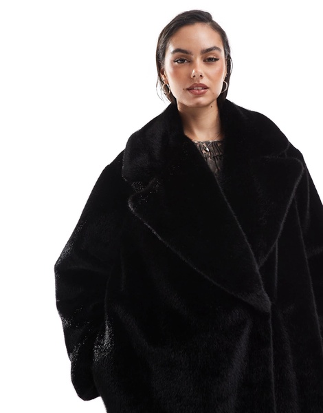 ASOS DESIGN longline chuck on faux fur coat in black